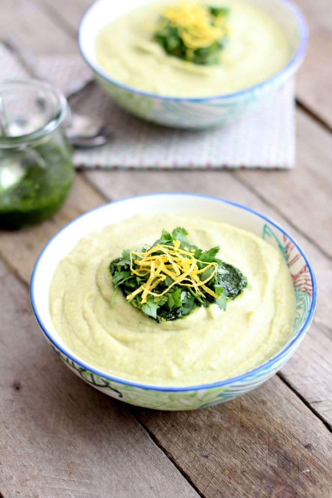 Cauliflower Soup with Cilantro Pesto