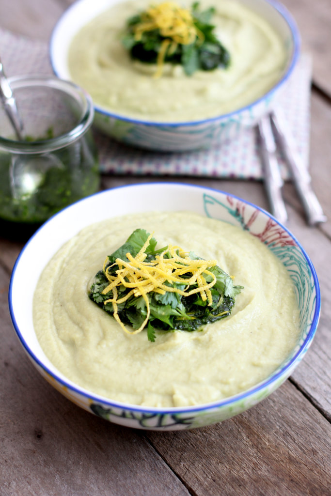 Cauliflower Soup with Cilantro Pesto