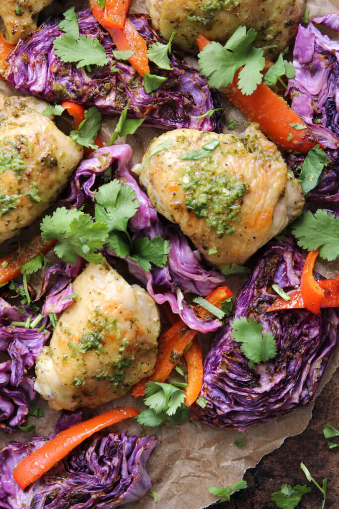 Cilantro Chicken Thighs with Red Cabbage and Peppers: Jessi's Kitchen