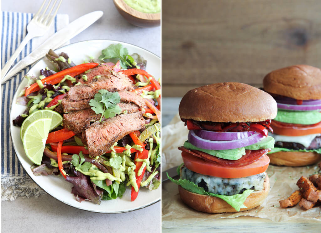 Fajita Steak Salad and Italian Club Burger