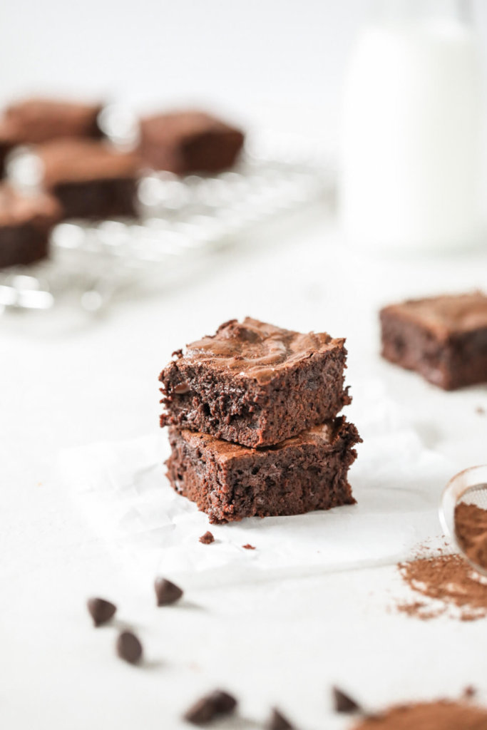 A stack of Fudgy Oat Flour Brownies: Jessi's Kitchen